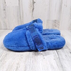 UGG Fluff It‎ Strap Slide  Men's 9 Slippers in Horizon Blue Sheepskin Fuzzy